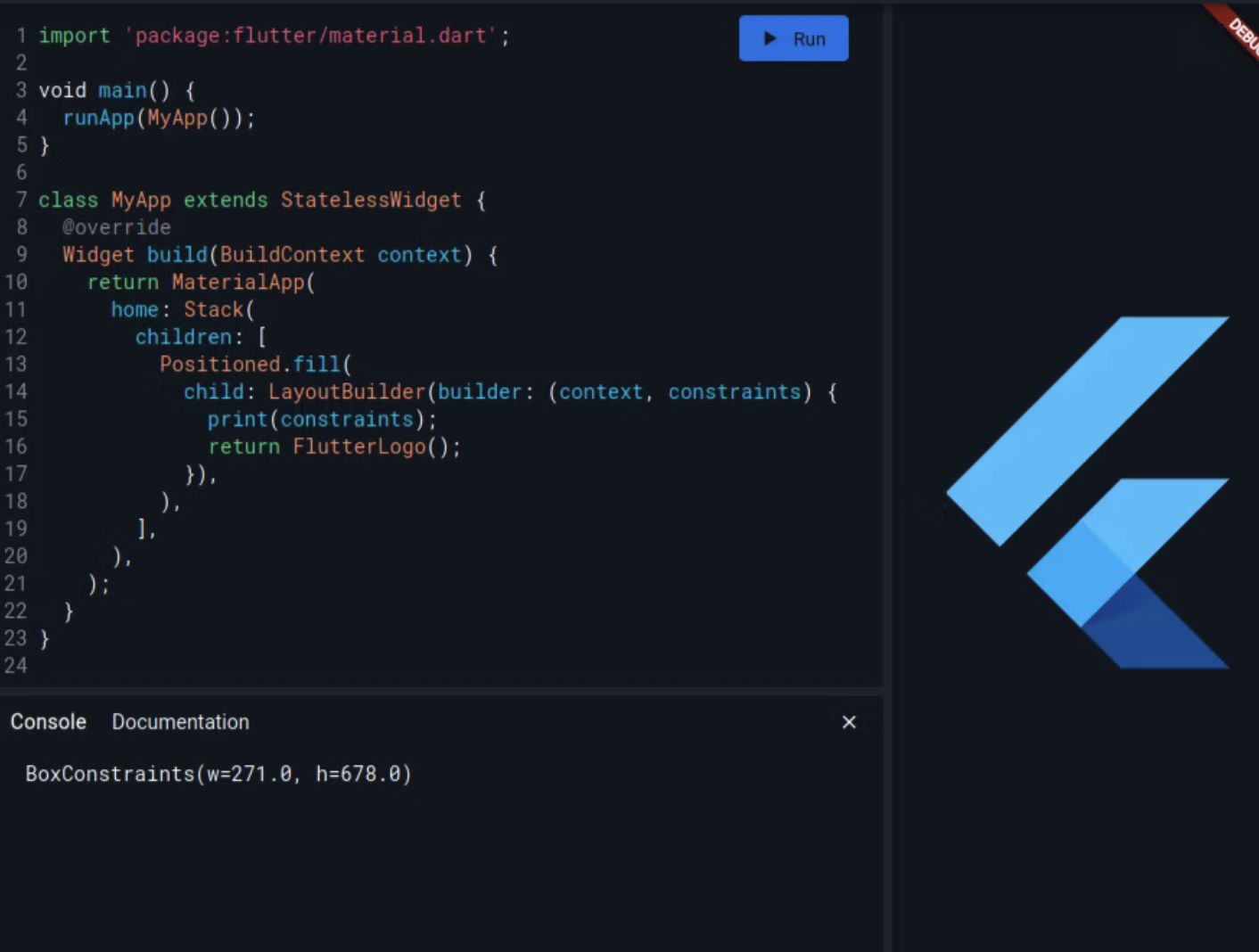 The passed constraints from the Positioned widget